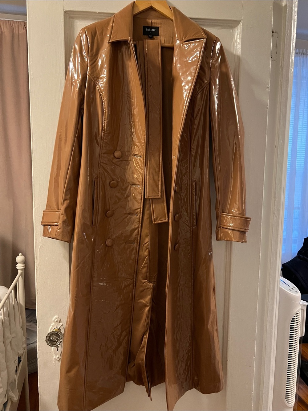 Bardot Glossy Camel Double-Breasted Trench Coat